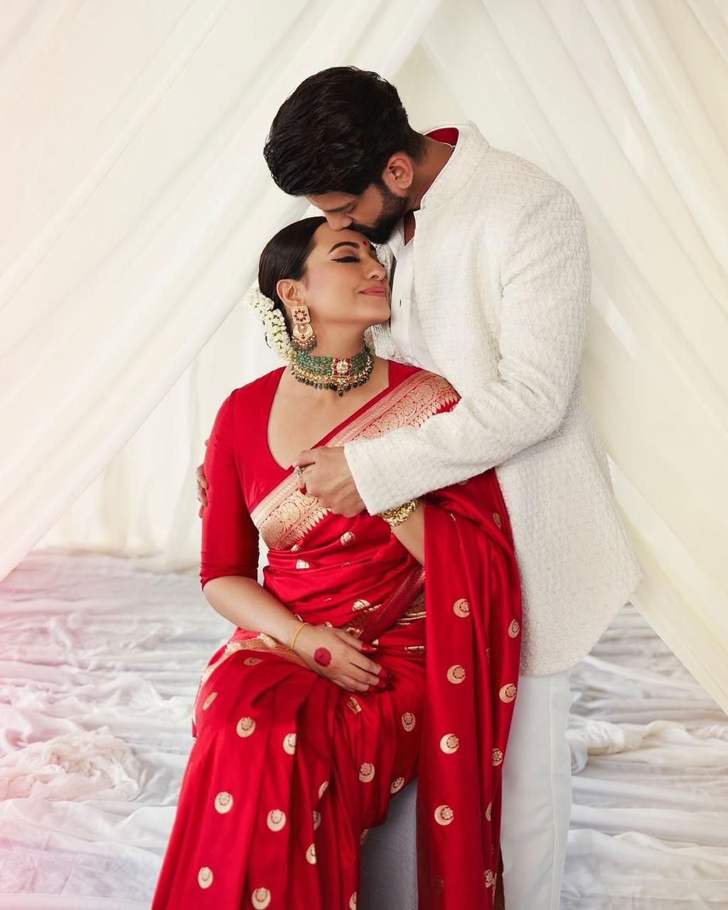 Neon Red Silk Saree With Weaving Work