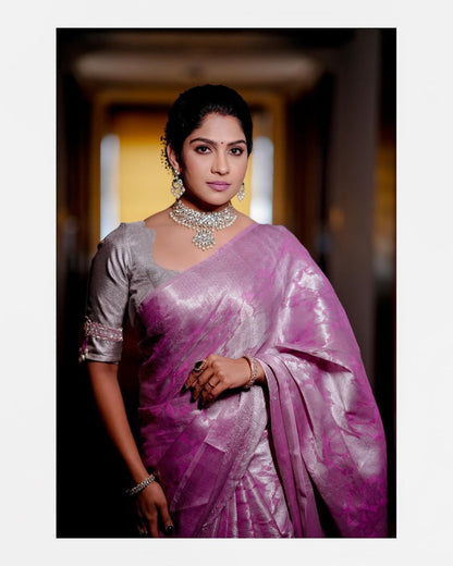 Purple Kanjivaram Saree With Weaving Work