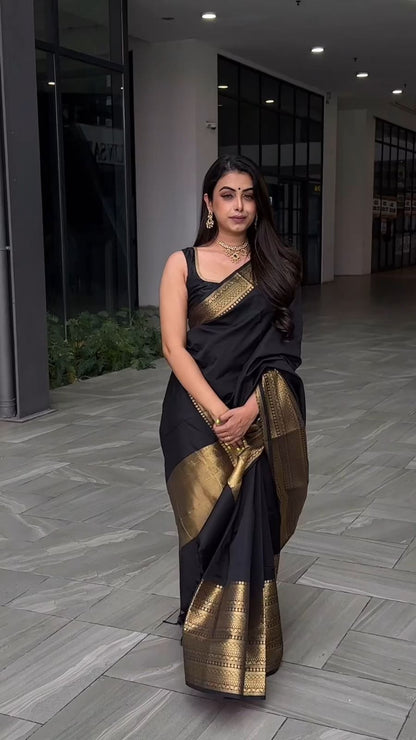 Black Silk Saree With Weaving Border