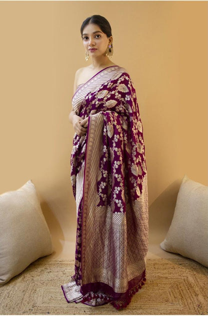 Purple Soft Banarasi Silk Zari weaving saree