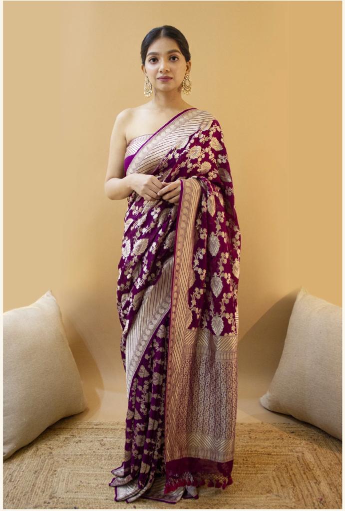 Purple Soft Banarasi Silk Zari weaving saree