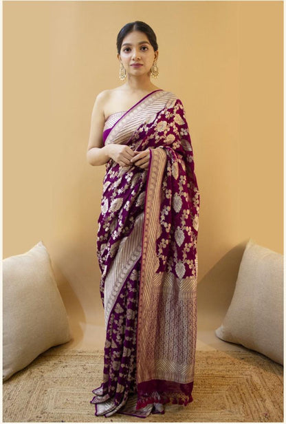 Purple Soft Banarasi Silk Zari weaving saree