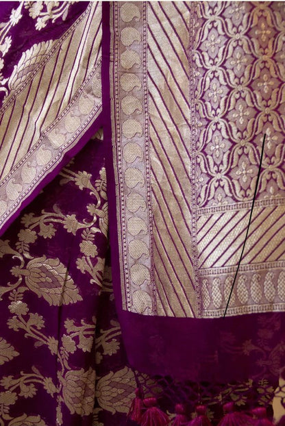 Purple Soft Banarasi Silk Zari weaving saree