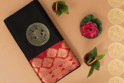 Black Silk Saree With Weaving Border