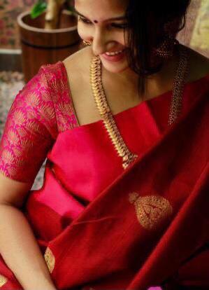 Red Silk Saree With Weaving Work