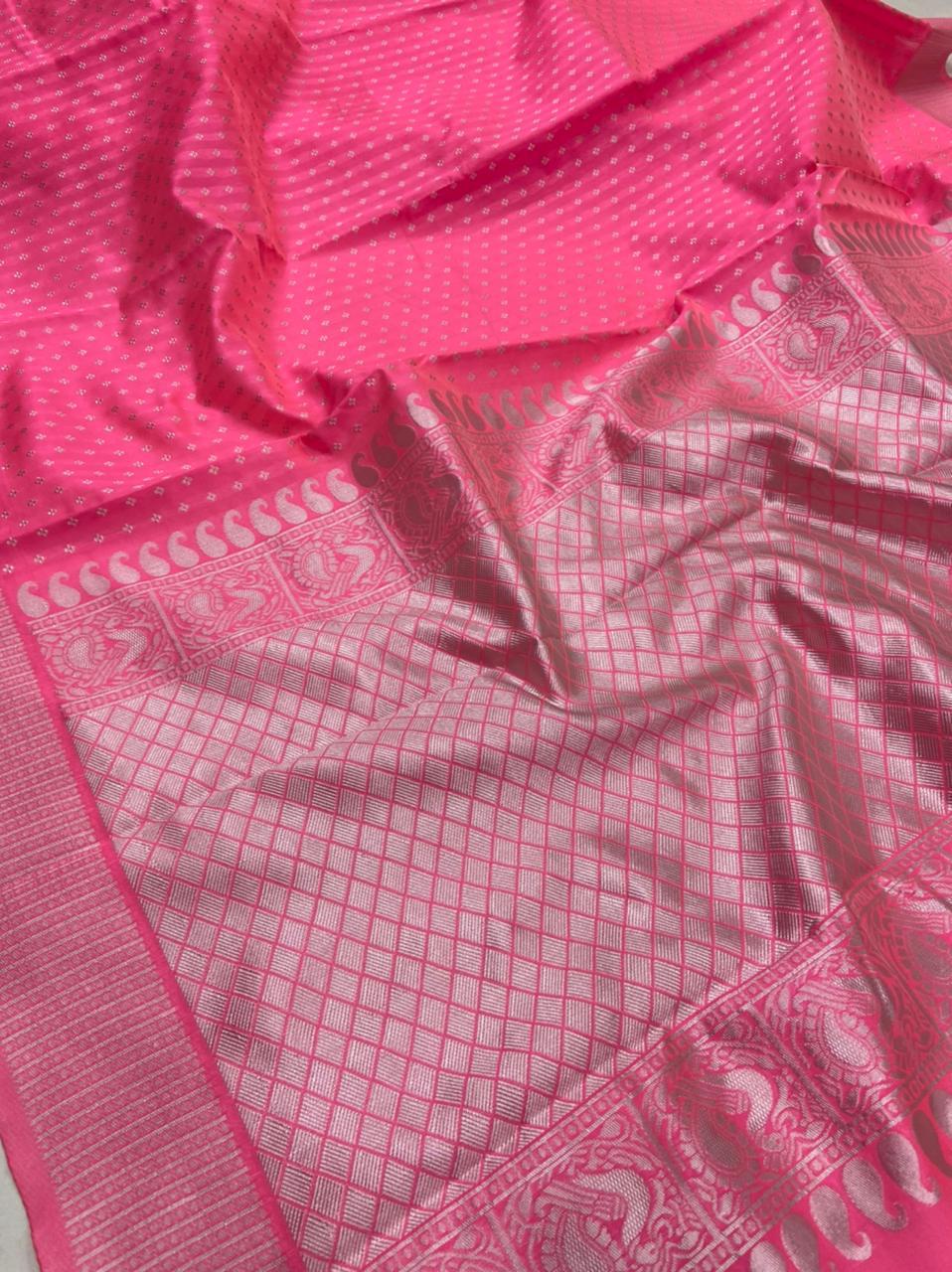 Pink Silk Saree With Zari Weaving Work