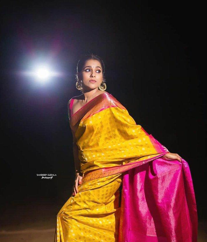 Yellow Pink Soft Lichi Silk Saree With Rich Pallu