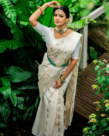 Birch Off-white Woven Kanjivaram Saree With Blouse