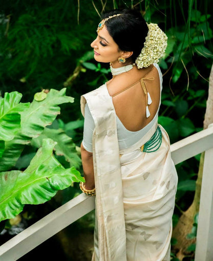 Birch Off-white Woven Kanjivaram Saree With Blouse