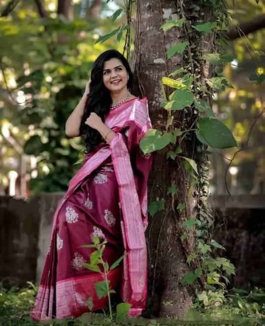 Purple with Pink Kanjivaram Saree With Weaving Work