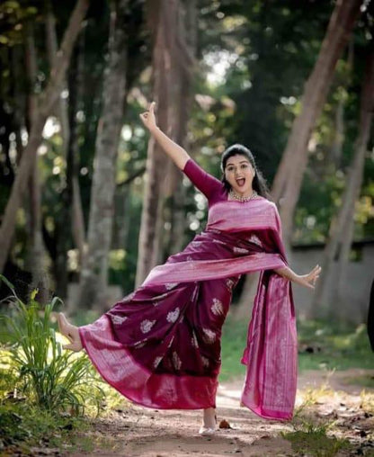 Purple with Pink Kanjivaram Saree With Weaving Work