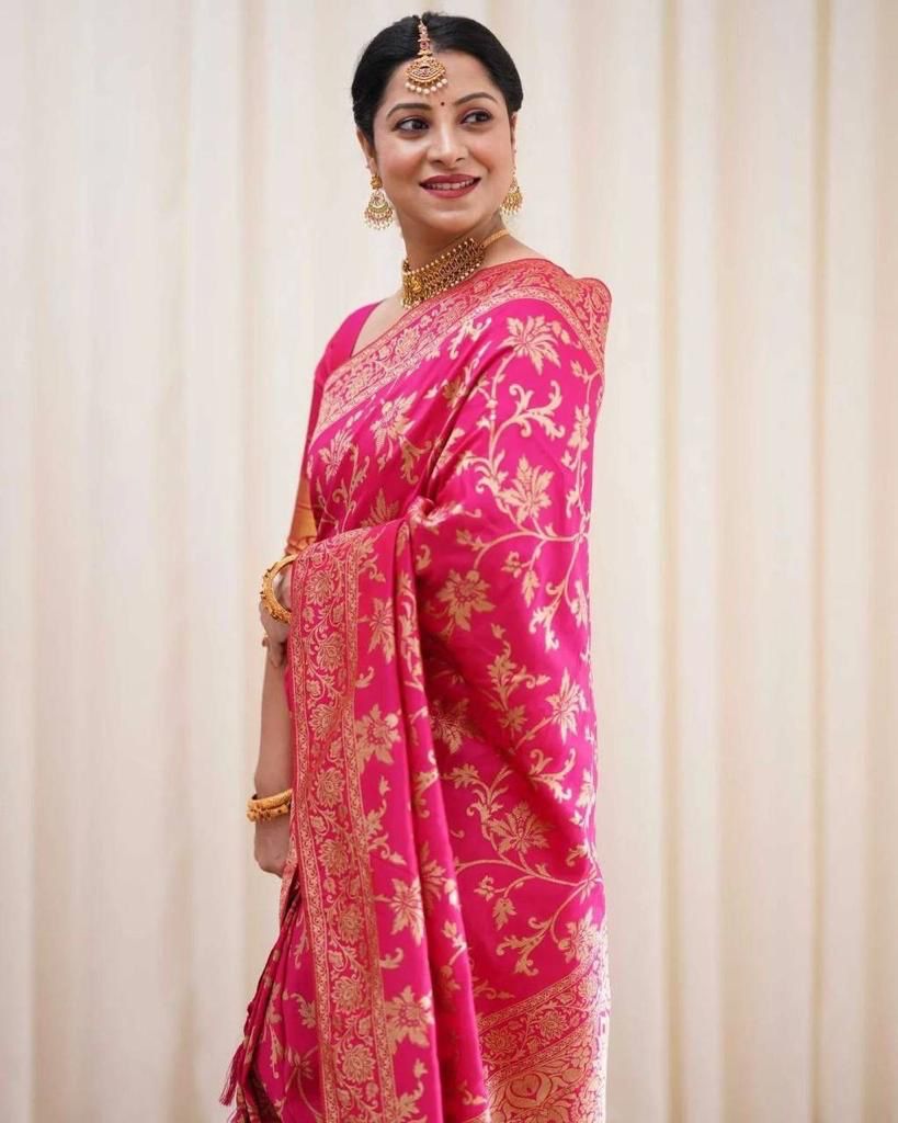 Pink Color Saree Soft Lichi Silk Saree With Blouse