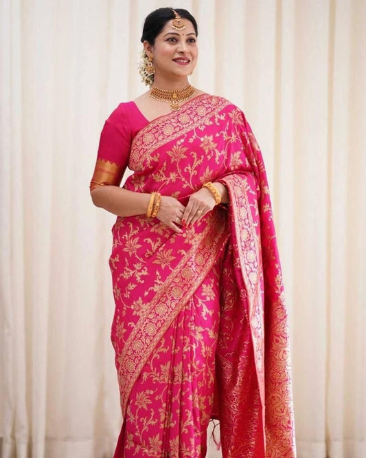 Pink Color Saree Soft Lichi Silk Saree With Blouse