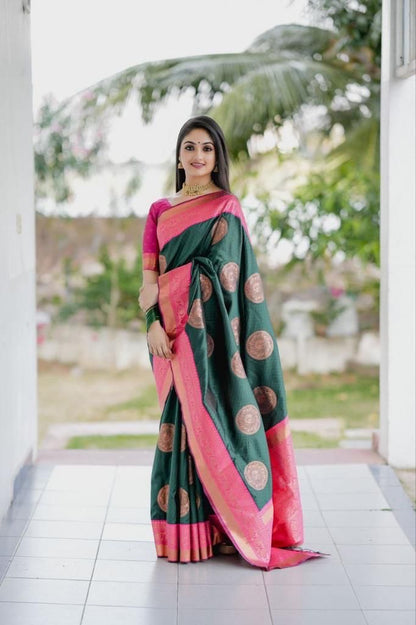 Alluring Green And Pink Silk Saree