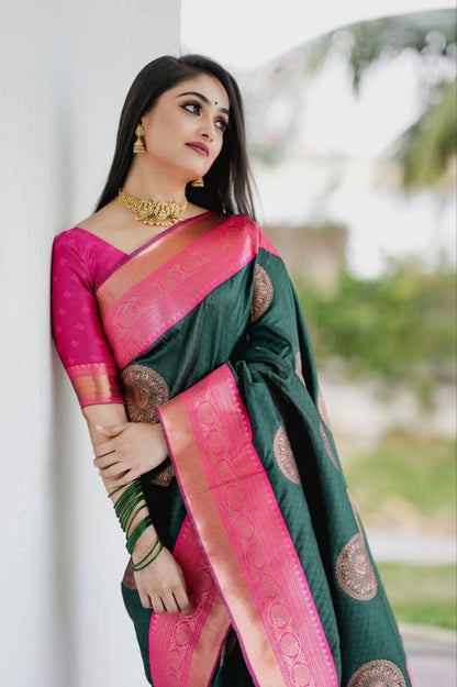 Alluring Green And Pink Silk Saree