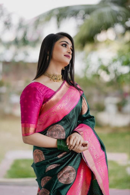 Alluring Green And Pink Silk Saree