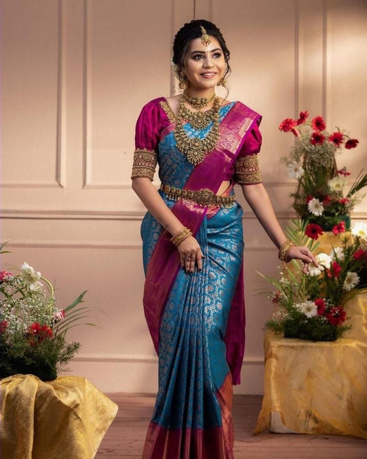 Sky Blue & Pink Patola Silk Saree