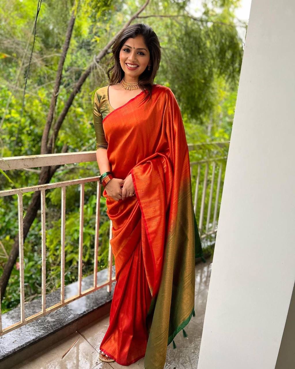 Orange Bandhani Design Saree With Alluring Blouse