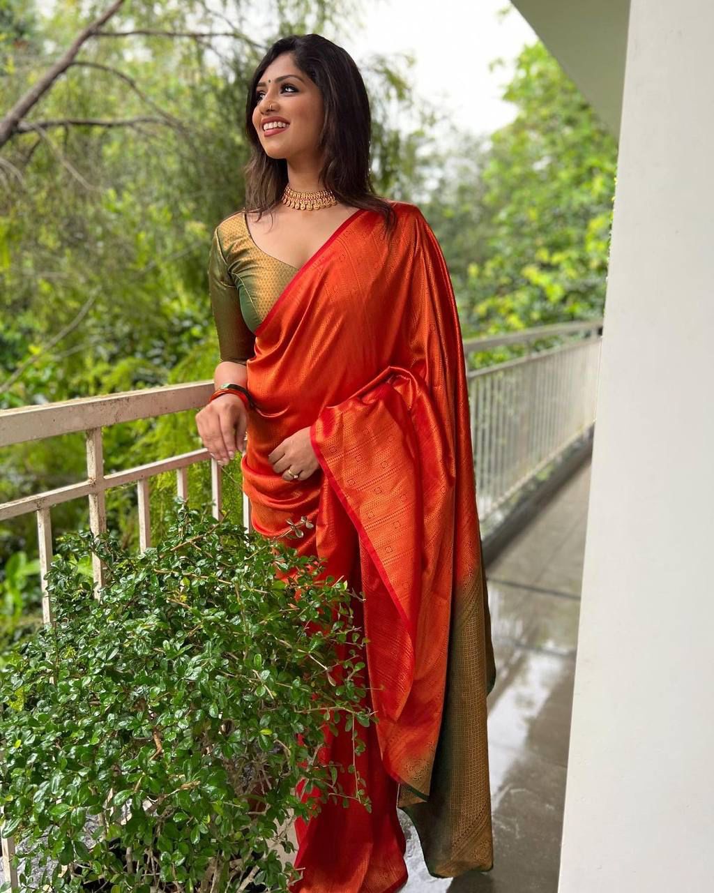 Orange Bandhani Design Saree With Alluring Blouse