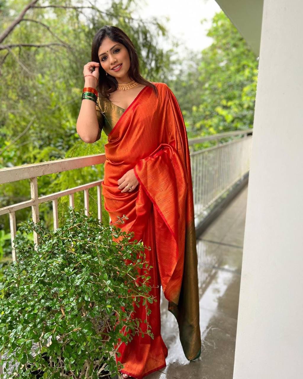 Orange Bandhani Design Saree With Alluring Blouse