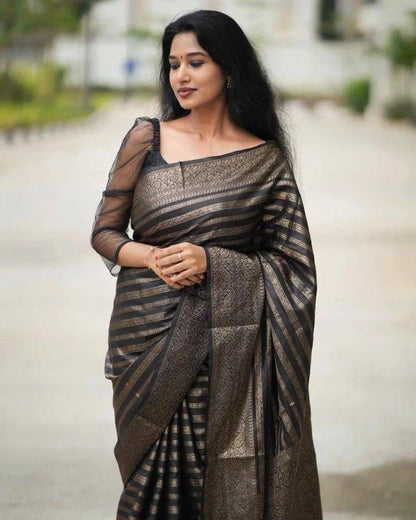 Midnight Black Colour Soft Lichi Silk Saree With Rich Pallu