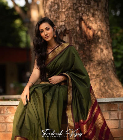 Parrot Green Soft Silk Saree With Zari Weaving Work