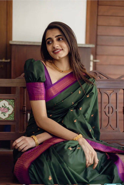 Dark green Pink Border Saree With Sequence Blouse