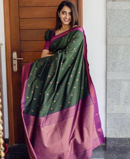 Dark green Pink Border Saree With Sequence Blouse