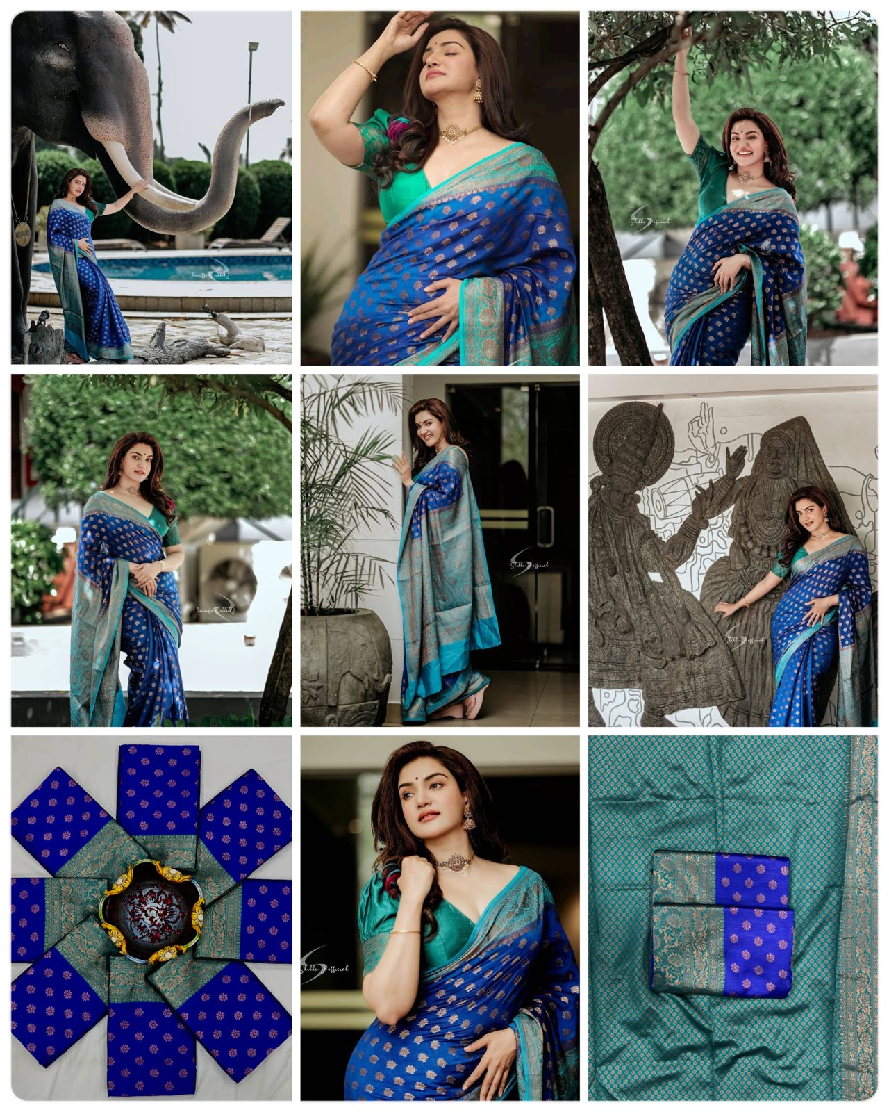 Blue Green Teal Color Soft LIchi Silk Saree