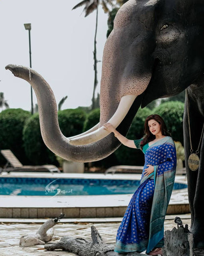 Blue Green Teal Color Soft LIchi Silk Saree