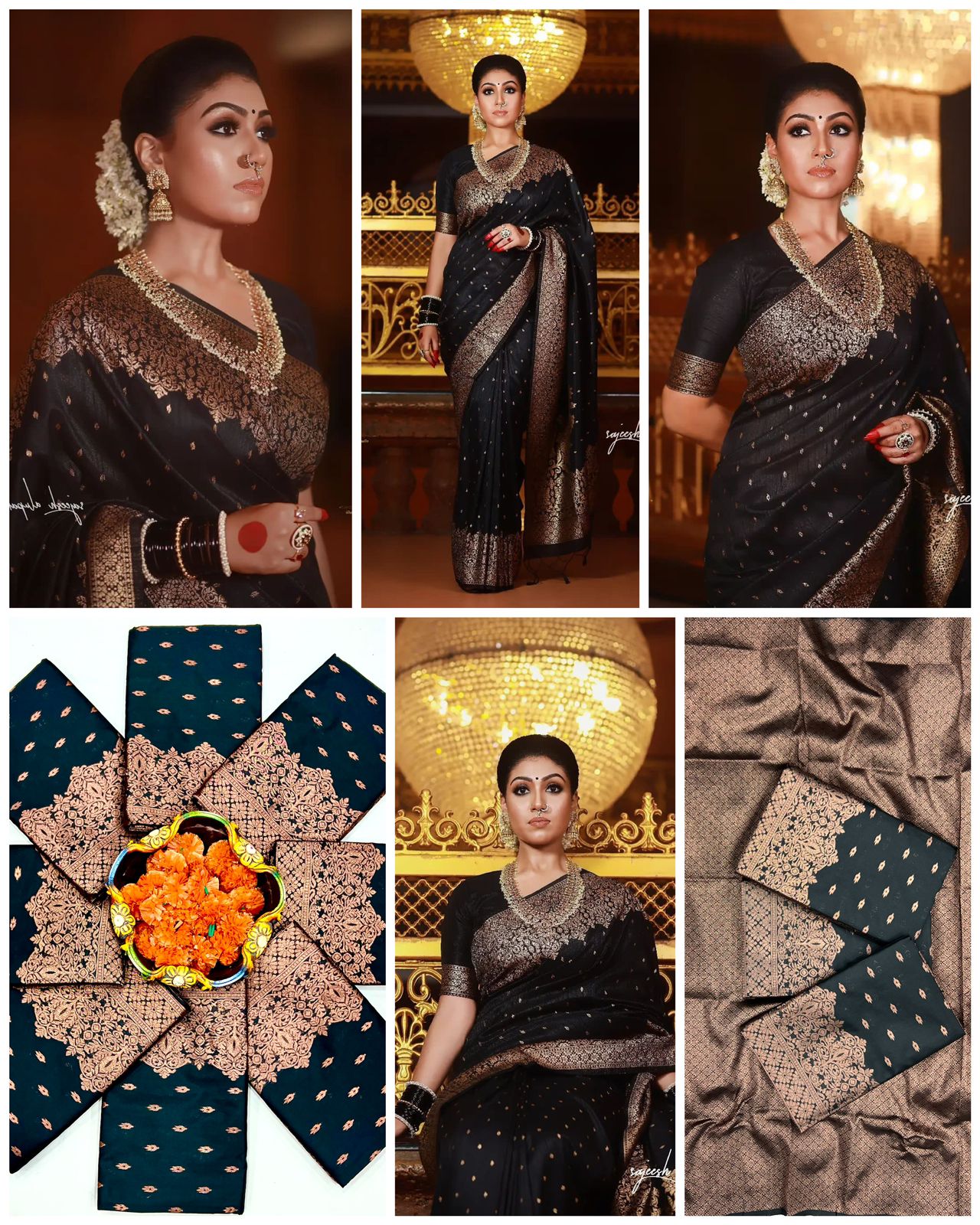 Black Banarasi Silk Saree With Copper Zari Weaving Work