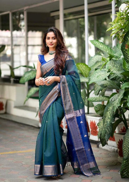 Teal Blue Colour Soft Silk Saree With Blouse