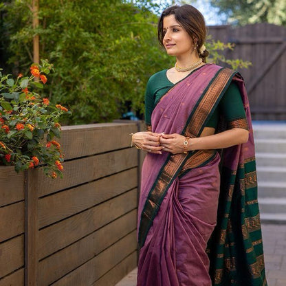 Violet Purple And Green Woven Kanjivaram Saree With Blouse