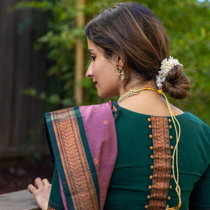 Violet Purple And Green Woven Kanjivaram Saree With Blouse