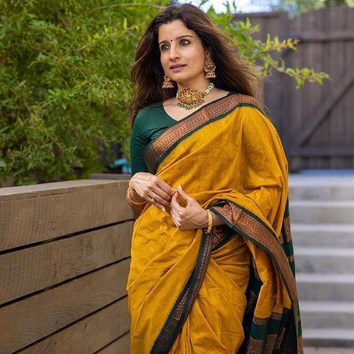 Yellow And Green Colour Soft Silk Saree With Blouse