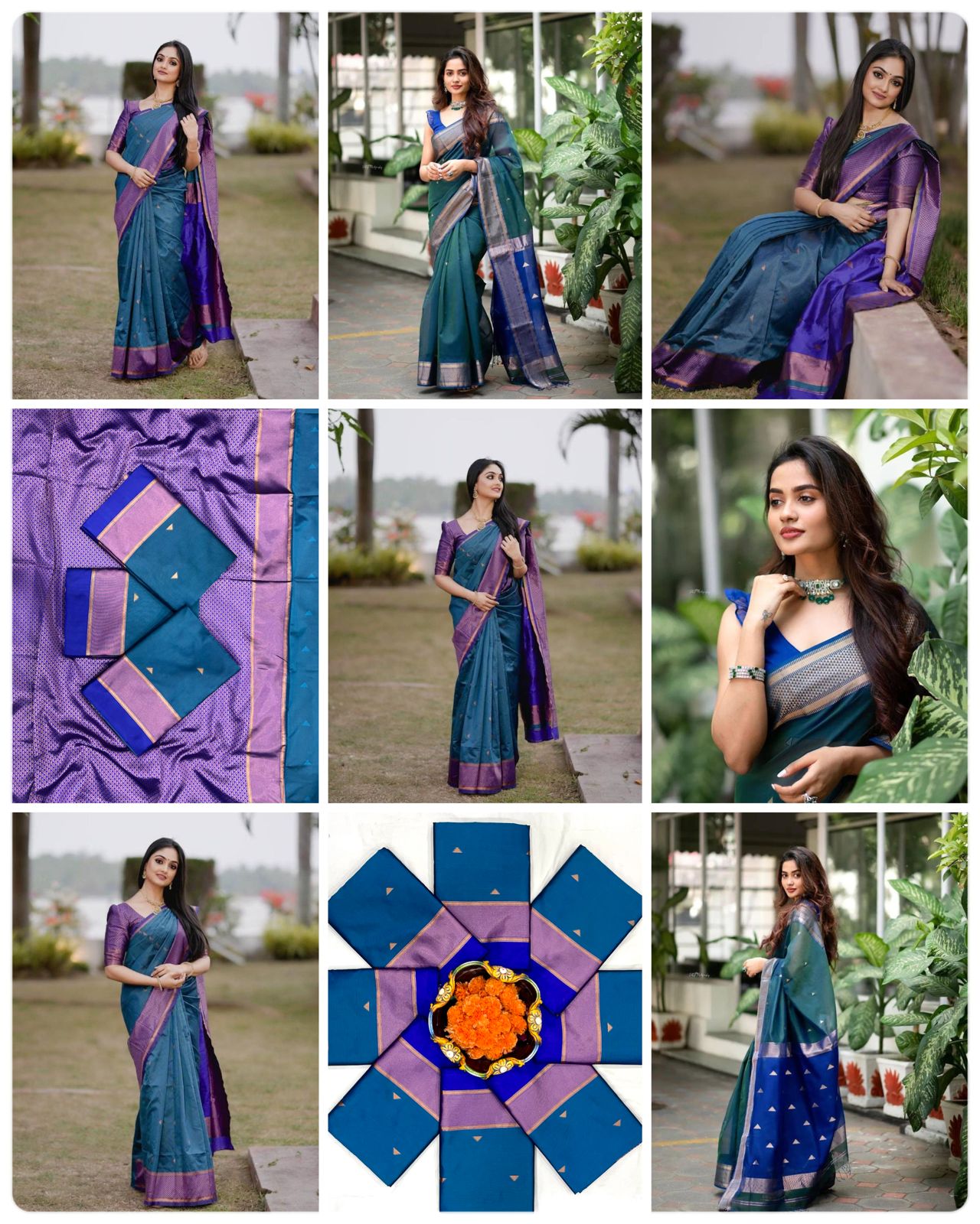 Latest Rama Blue Color Jaquard Border Soft Lichi Silk Saree